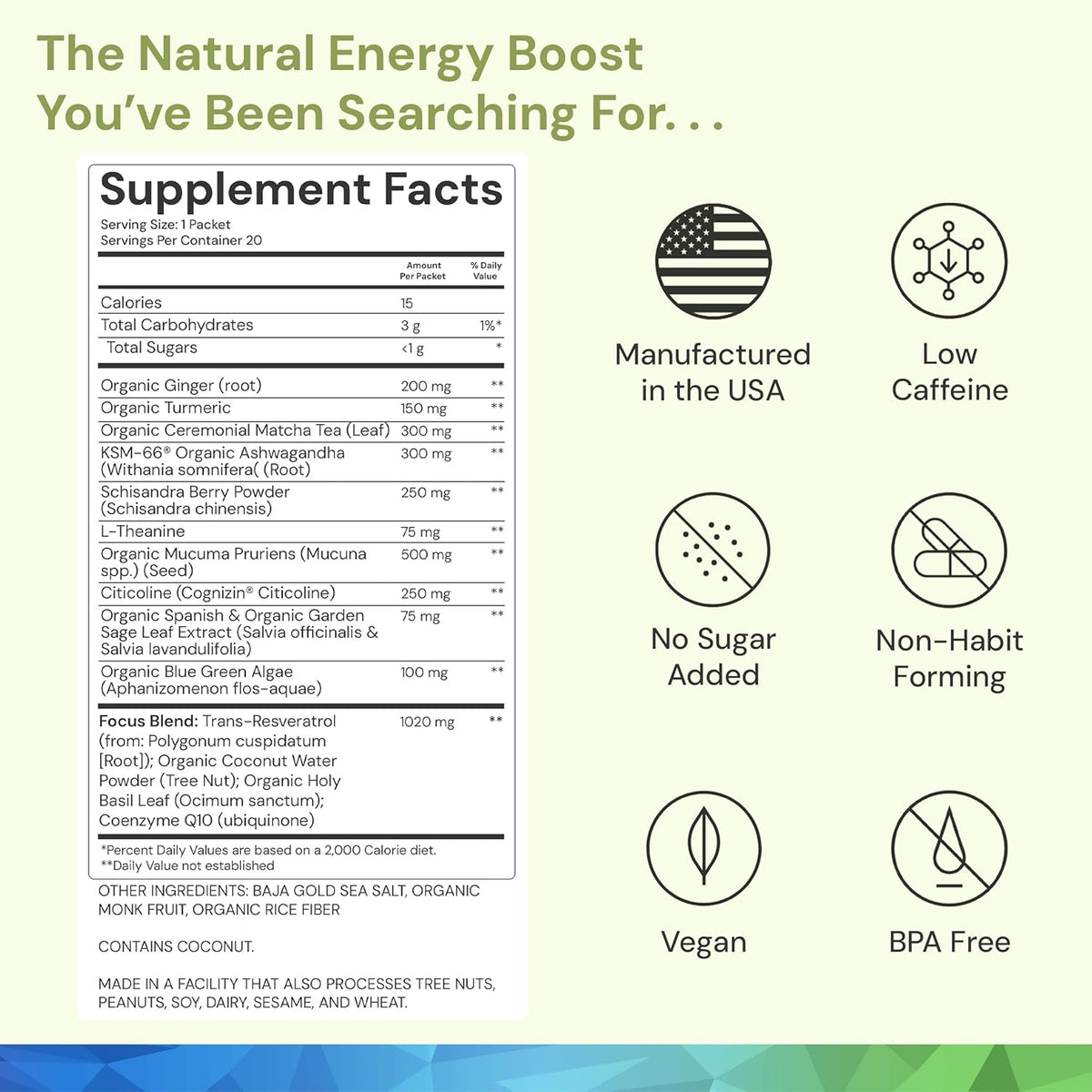 ION* Focused Mind Nootropic Powder Drink Mix - Matcha & Adaptogen Blend for Memory, Focus & Relaxation - 20 Sachets - görsel 2