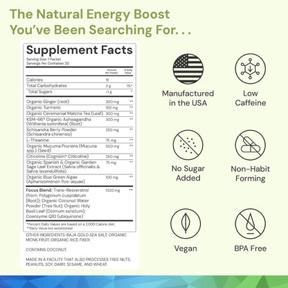 ION* Focused Mind Nootropic Powder Drink Mix - Matcha & Adaptogen Blend for Memory, Focus & Relaxation - 20 Sachets