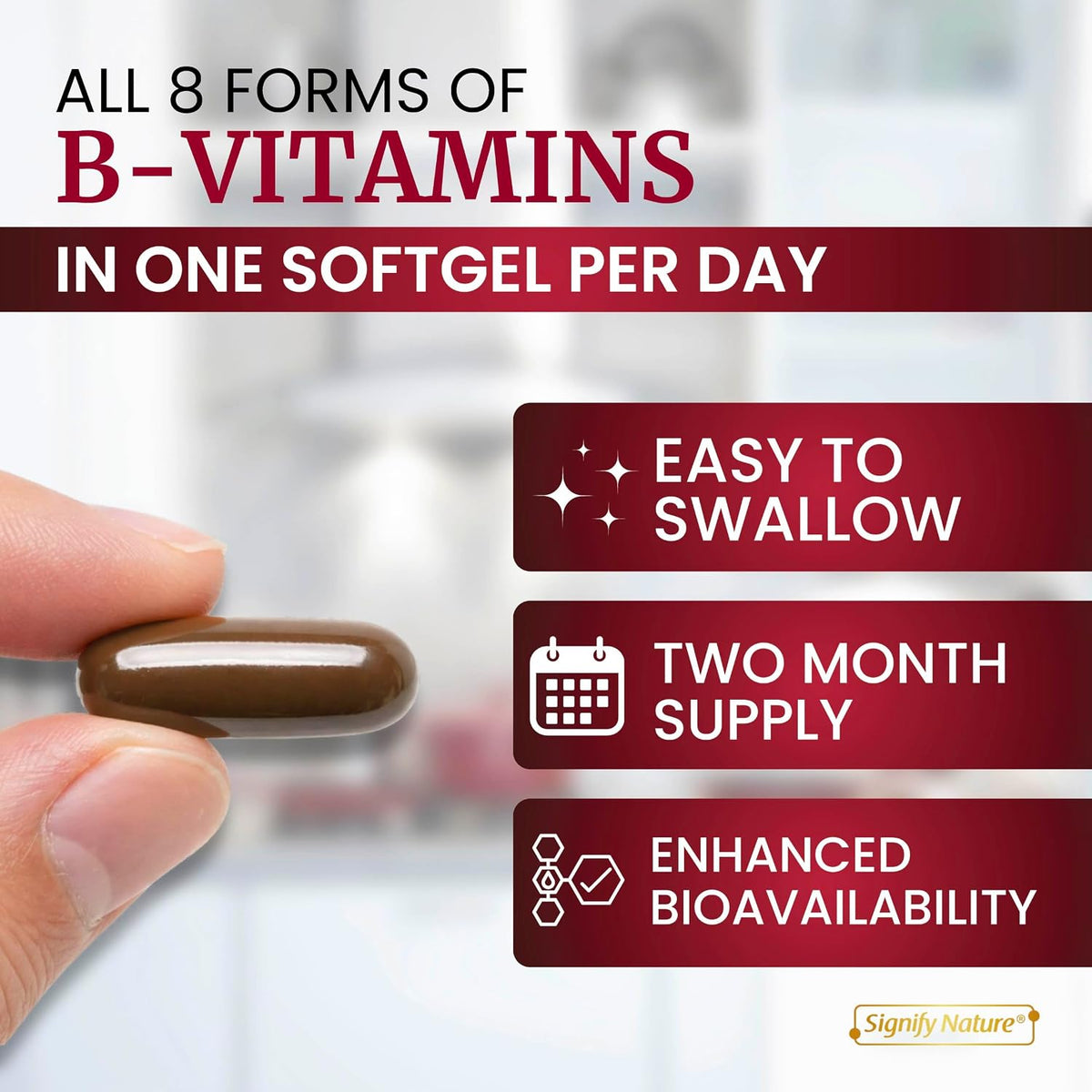 SIGNIFY NATURE VitaBComplex with Vitamin C and E - B Complex Vitamins for Women and Men, 60 Soft gel capsules - görsel 3