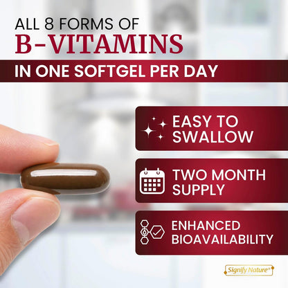 SIGNIFY NATURE VitaBComplex with Vitamin C and E - B Complex Vitamins for Women and Men, 60 Soft gel capsules
