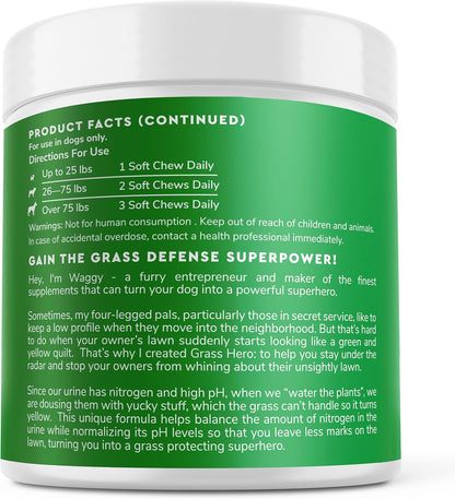 Wonder Paws Grass Hero, Grass Burn Spot Chews – Dog Urine Lawn Saver with Cranberry & Methionine – 60 Soft Chews