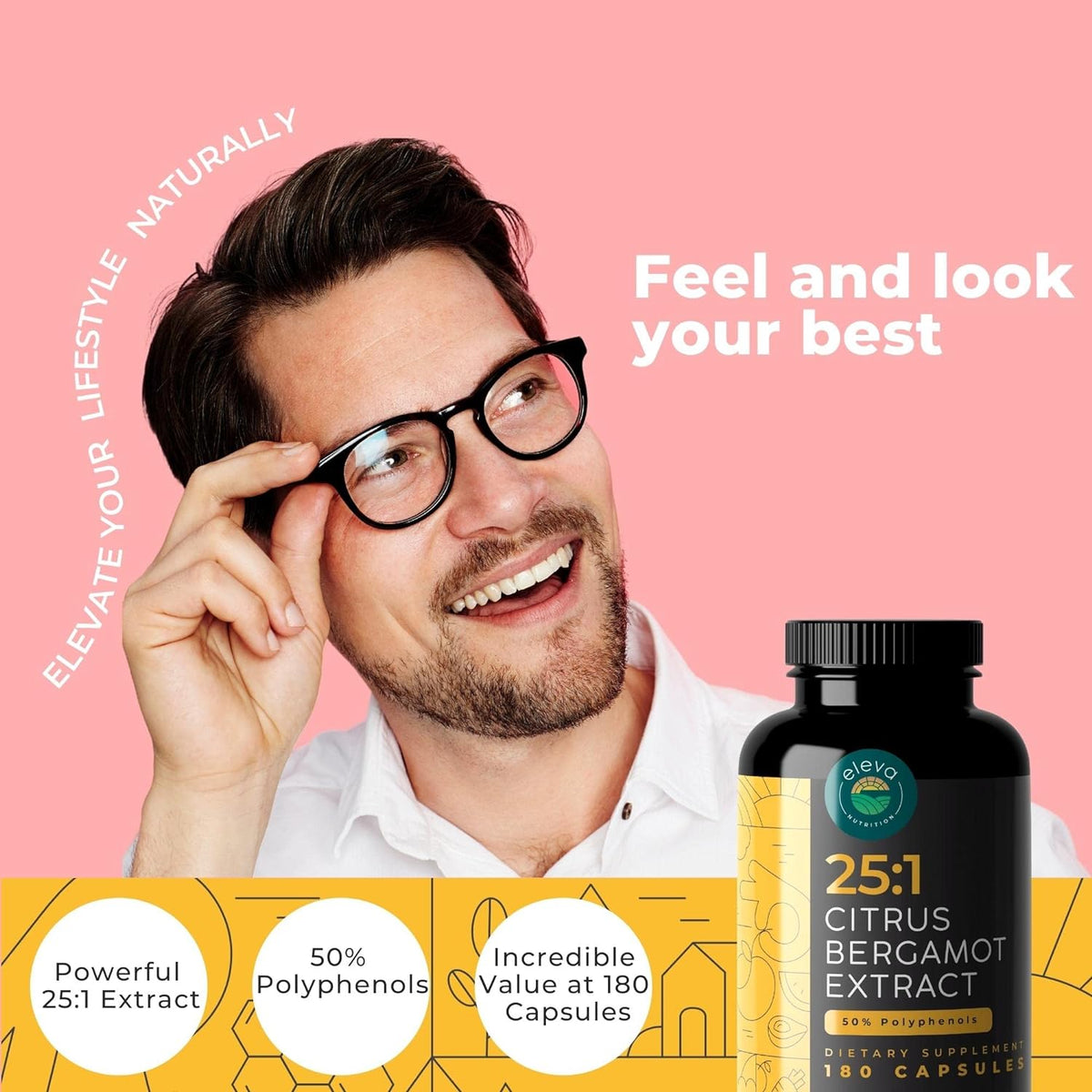 Eleva Nutrition Citrus Bergamot Extract 1000mg – 25:1 Concentrate with 50% Polyphenols & Black Pepper Extract – Vegan & Non-GMO – 180 Capsules - görsel 2
