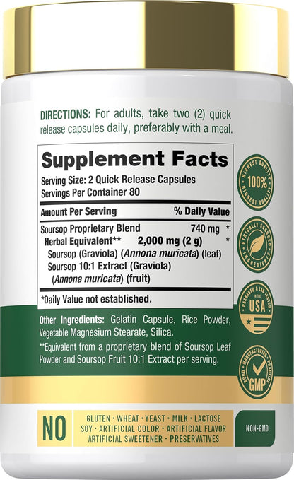 Carlyle Soursop Leaves, 160 Capsules - Traditional Herbal Food Supplement