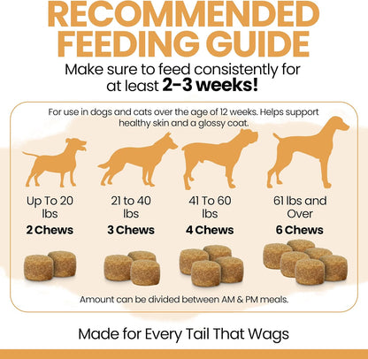 Omega-3 Fish Oil for Dogs - 180 Soft Chews for Itch Relief, Shedding & Hot Spots - Skin and Coat Supplement - Salmon Oil, EPA & DHA - Allergy Chews - Made in USA - Chew + Heal