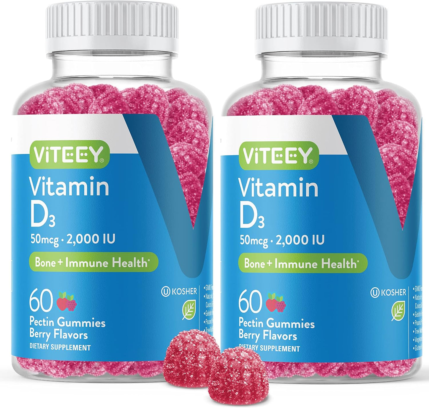 Viteey Vitamin D3 Gummies for Adults & Teens - 2,000 IU, 50mcg - Regular Strength - Chewable Vitamin D Gummies - Vegetarian, Gelatine Free - 120 Count - görsel 1