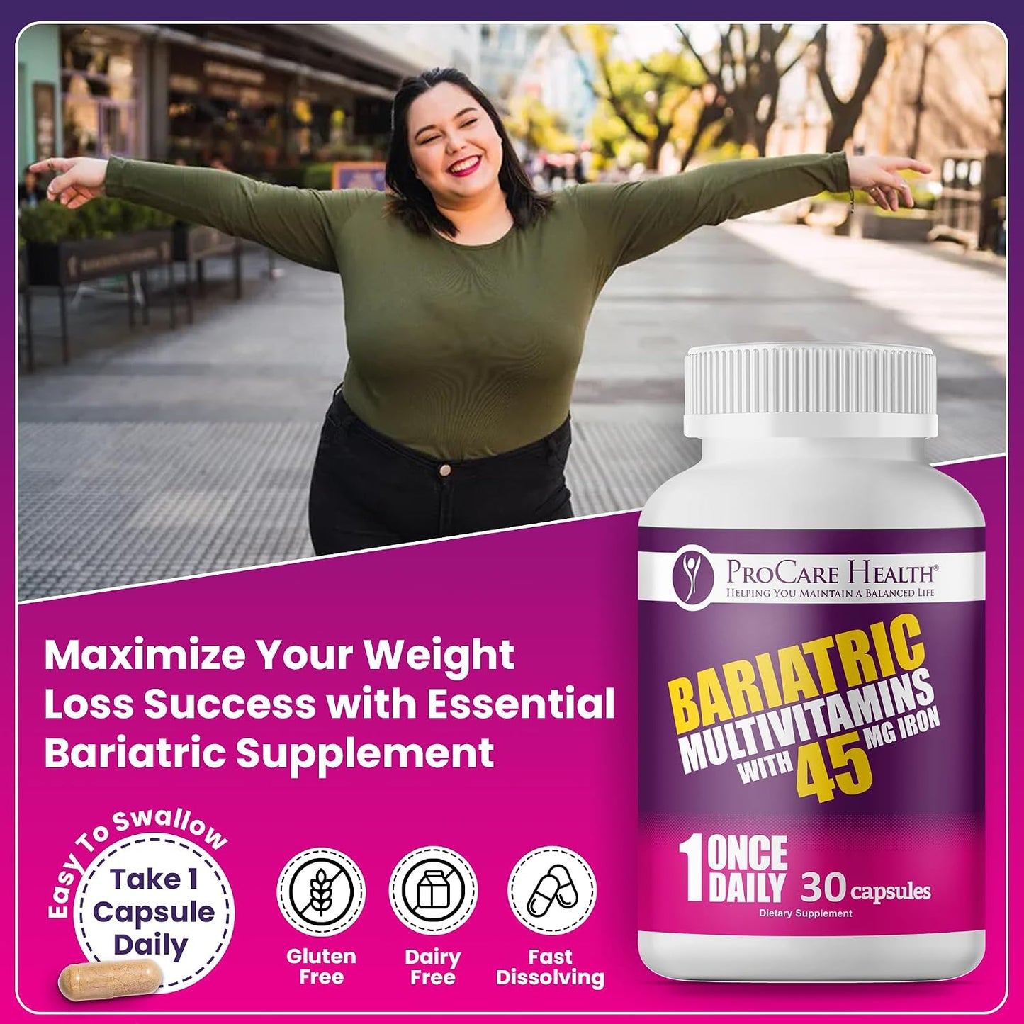 ProCare Health Bariatric Multivitamin with 45mg Iron – Once Daily Post-Surgery Support (30 Capsules) - görsel 5