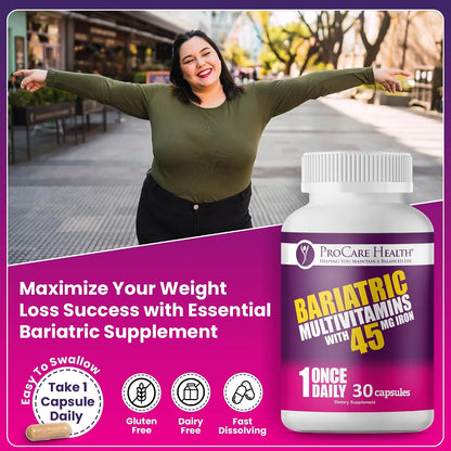 ProCare Health Bariatric Multivitamin with 45mg Iron – Once Daily Post-Surgery Support (30 Capsules)