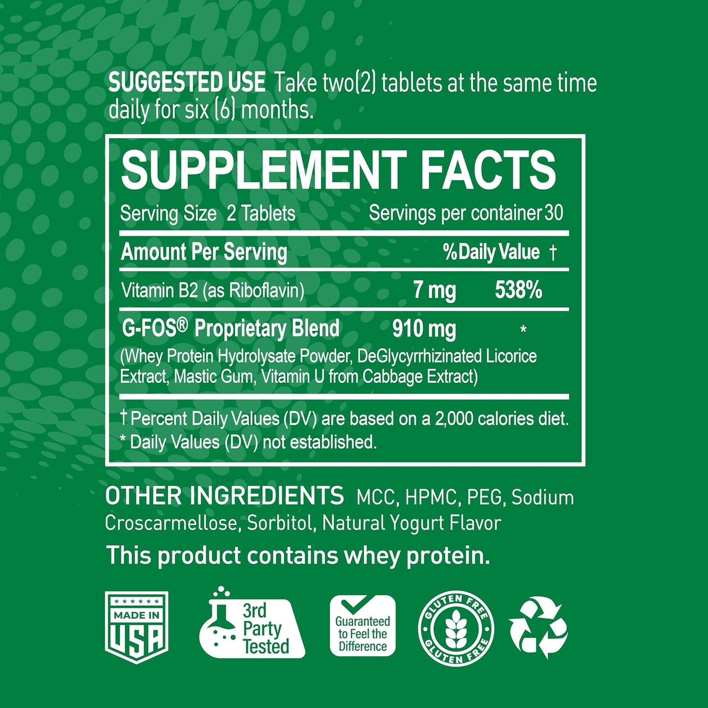 NATURION Digestive Comfort Support - Stomach Health Supplement with G-FOS Blend, Whey Protein, Liquorice, Mastic Gum, Vitamin U, and Vitamin B2 - Gut Balance & Comfort - 60 Tablets, 30 Day Supply - görsel 5