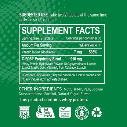 NATURION Digestive Comfort Support - Stomach Health Supplement with G-FOS Blend, Whey Protein, Liquorice, Mastic Gum, Vitamin U, and Vitamin B2 - Gut Balance & Comfort - 60 Tablets, 30 Day Supply