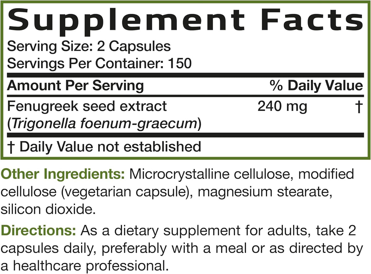 Bronson Fenugreek Seed Powder Capsules, Extra Strength (Non-GMO, Soya-Free, Vegetarian) - 300 Capsules - görsel 6