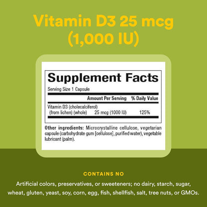 Natural Factors Whole Earth & Sea Vitamin D3, 125 mcg (5000 IU), 90 Vegetarian Capsules