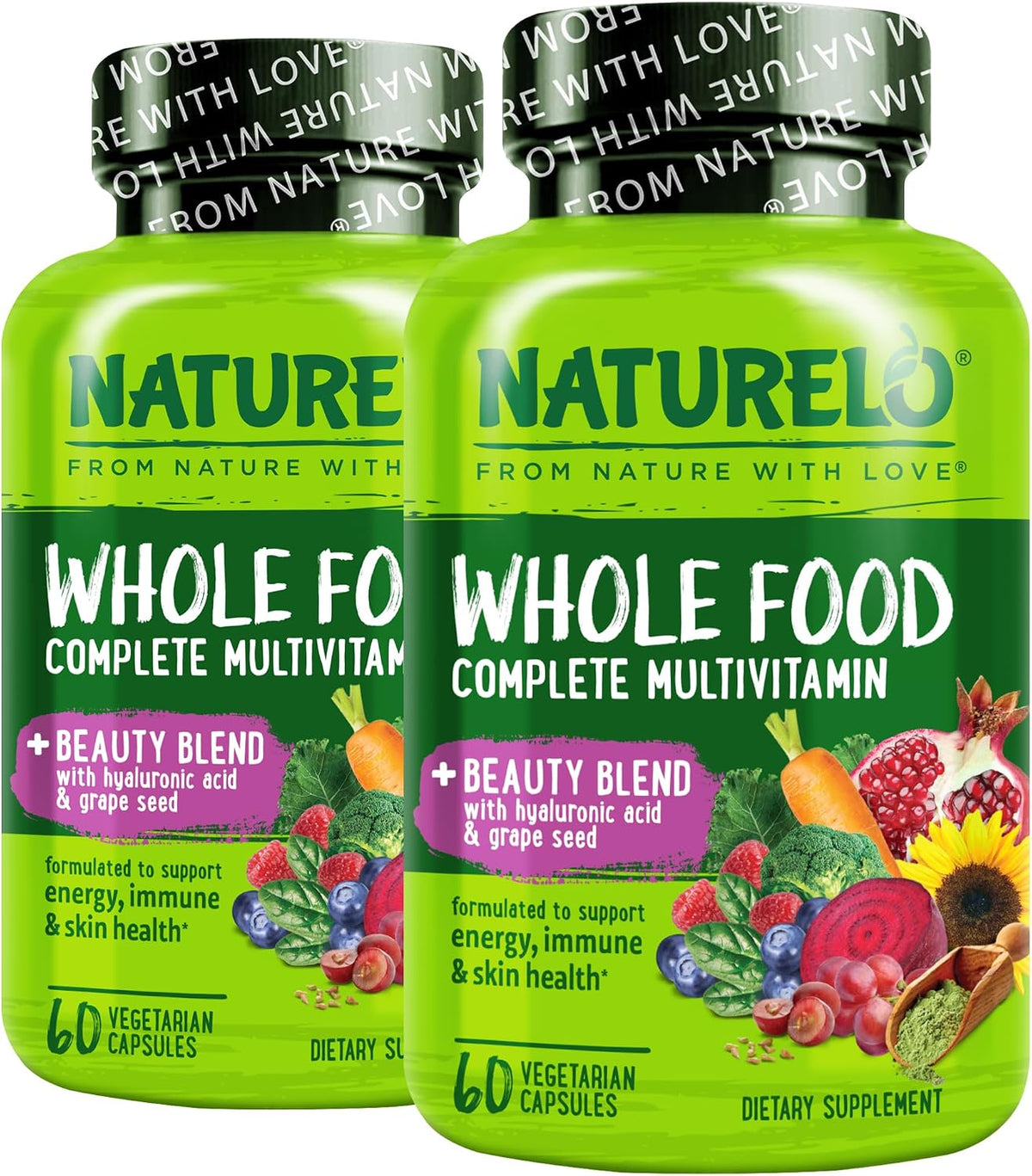 NATURELO Whole Food Multivitamin with Extra Hair, Skin and Nails Support - Beauty Blend with Hyaluronic Acid & Grape Seed - – Image 9