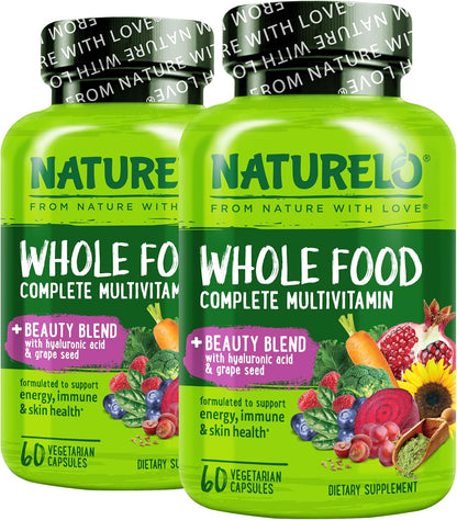 NATURELO Whole Food Multivitamin with Extra Hair, Skin and Nails Support - Beauty Blend with Hyaluronic Acid & Grape Seed - – Image 9