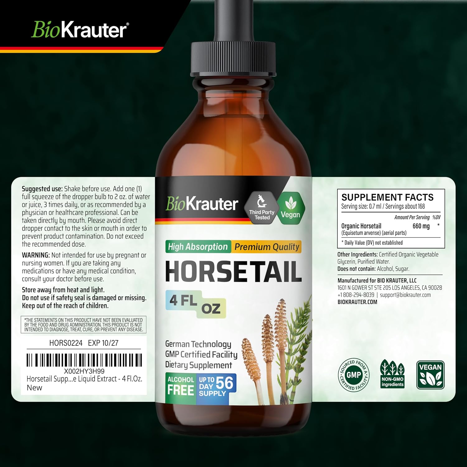 BIO KRAUTER® Horsetail Supplement - Hair, Skin & Nails Liquid Drops - 118 ml - görsel 9
