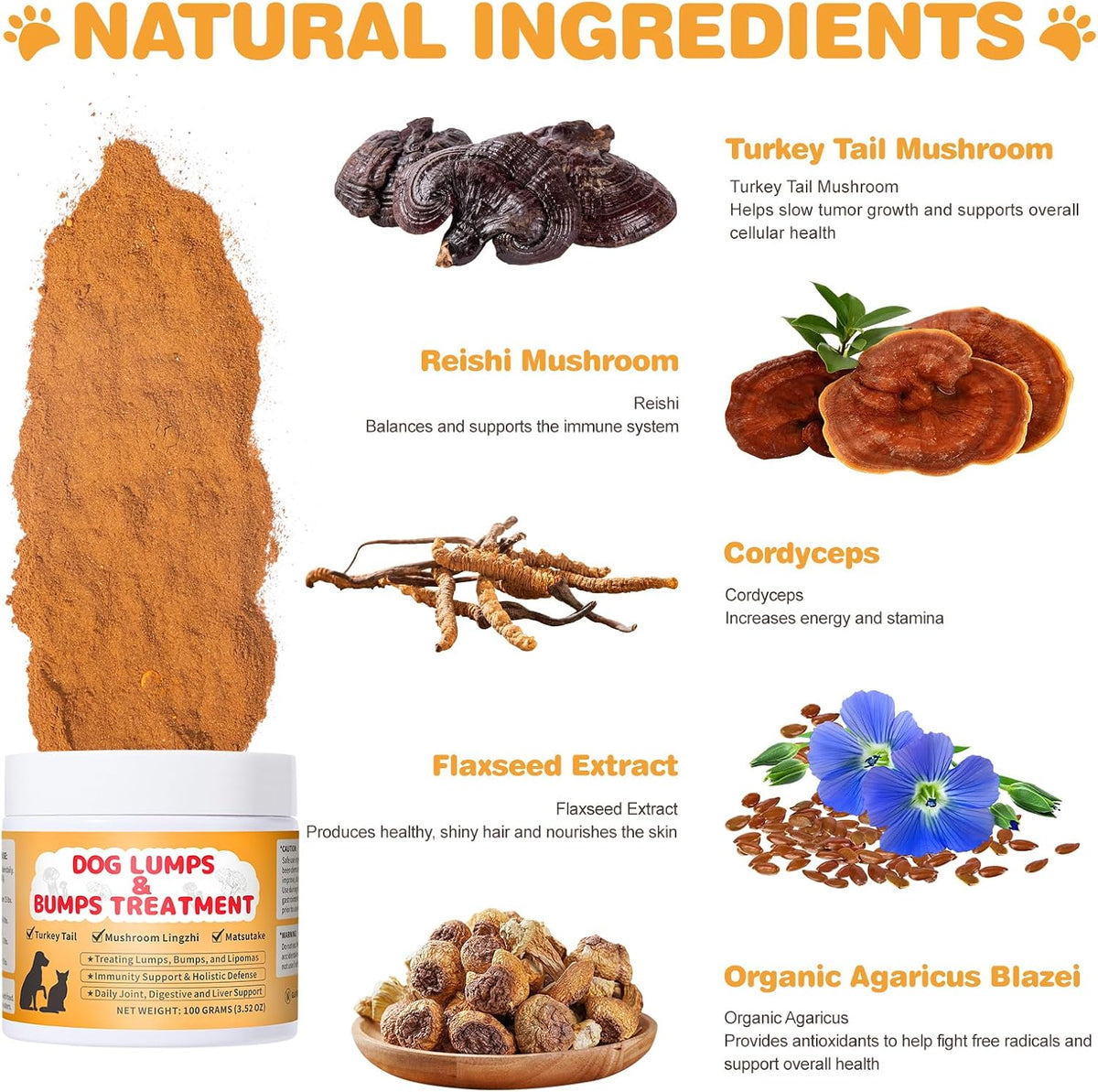 Mushroom Powder for Dogs – Supports Digestive & Immune Health, Mobility, and Skin Wellness (100 g) - görsel 3