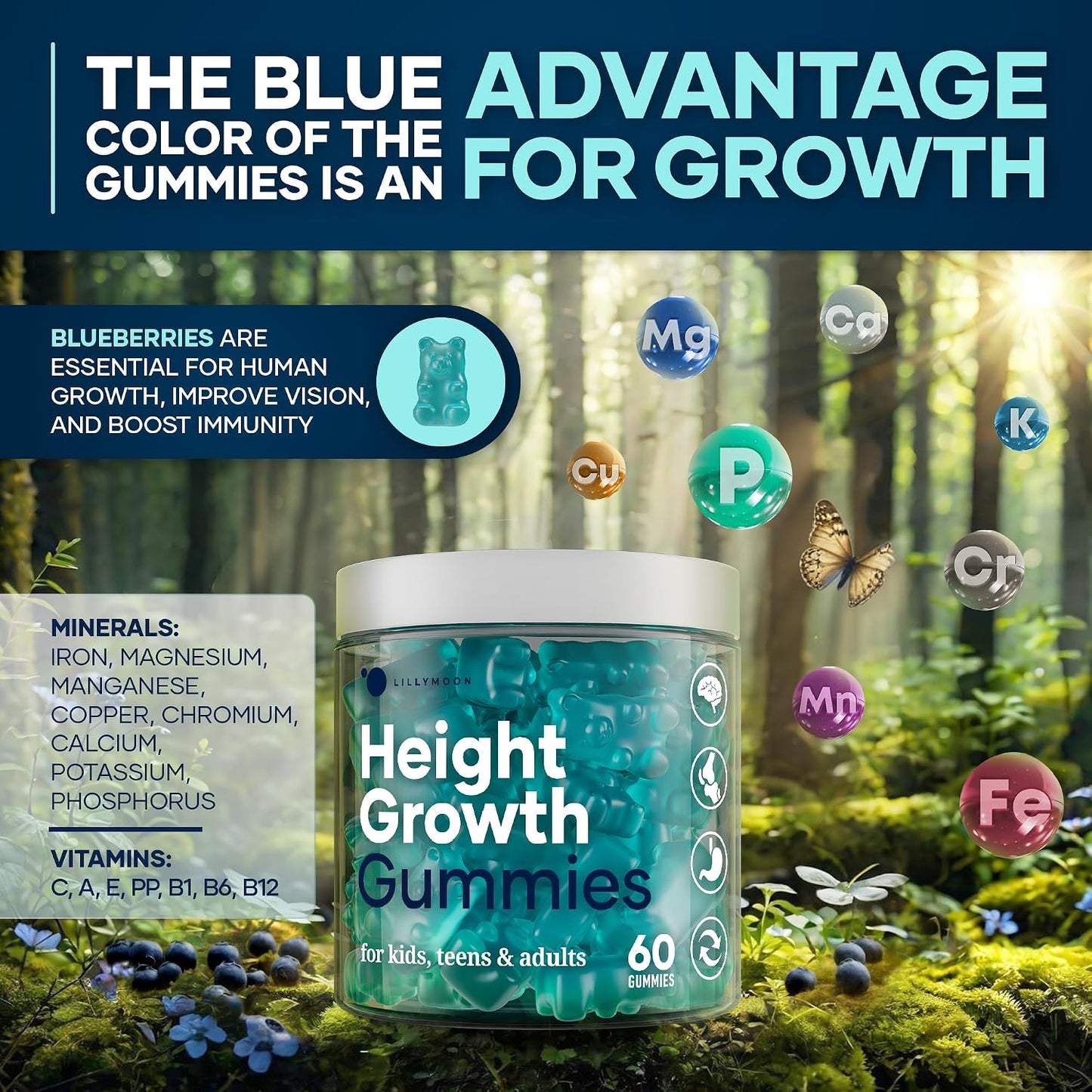 Height Growth Gummies Multivitamins – Natural Height Support Supplement with Calcium, Zinc, K2, D3, Magnesium – Bone Health Support for Adults and Children - görsel 5