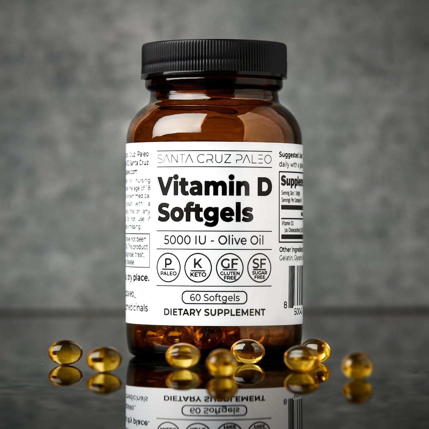 Santa Cruz Paleo Vitamin D3 5000 IU Softgels with Olive Oil, Supports Bone Health, Gluten-Free, Paleo, Keto - 60 Softgels - görsel 9
