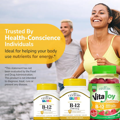21st Century B12 2500 mcg Quick Dissolve, Energy Support, Cherry Flavour, 110 Tablets