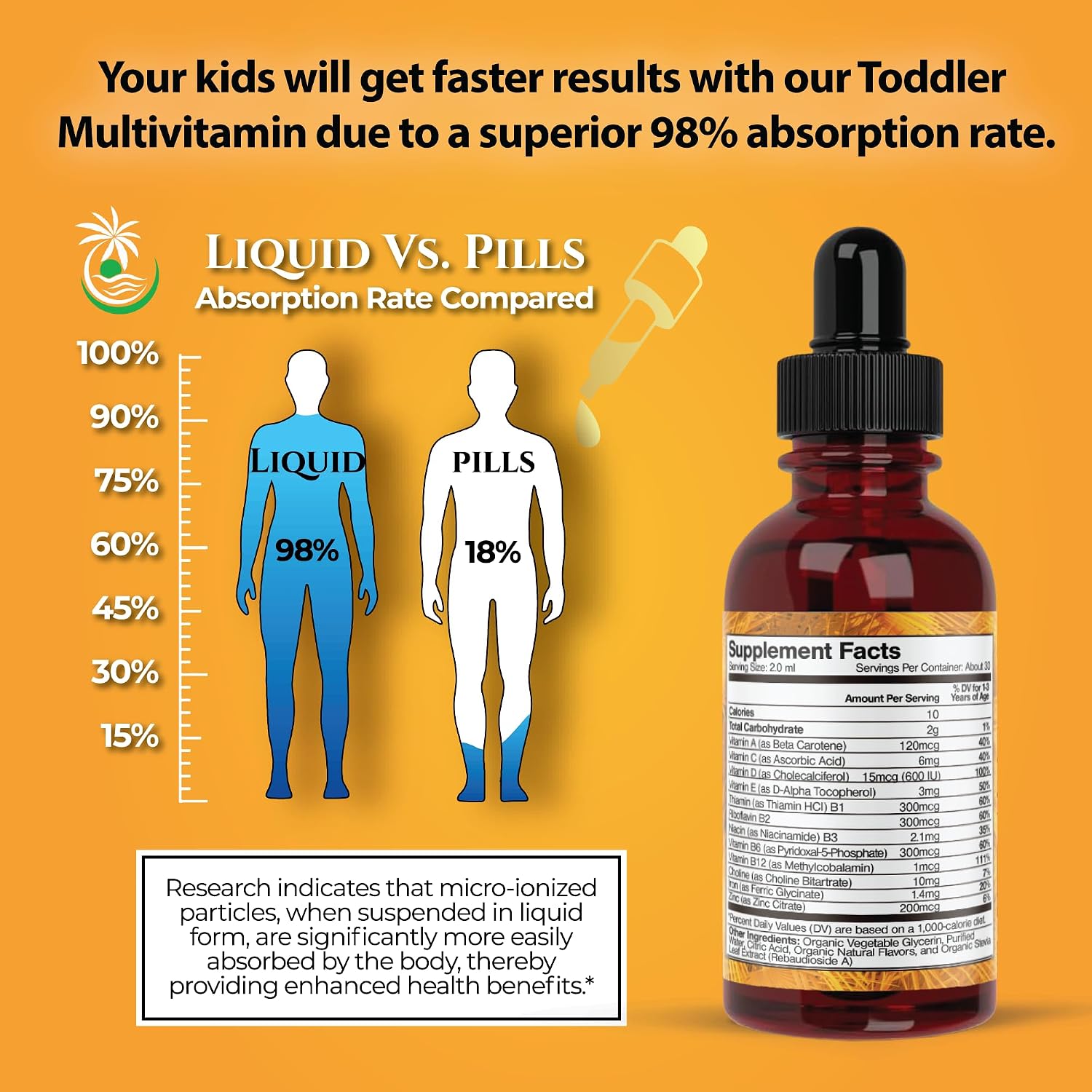 Tropical Oasis Organic Kids Multivitamin with Iron for Toddlers – Liquid Drops, 60 ml - görsel 3