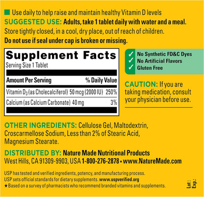 Nature Made Vitamin D3 2000 IU (50 mcg) Tablets, 400 Count