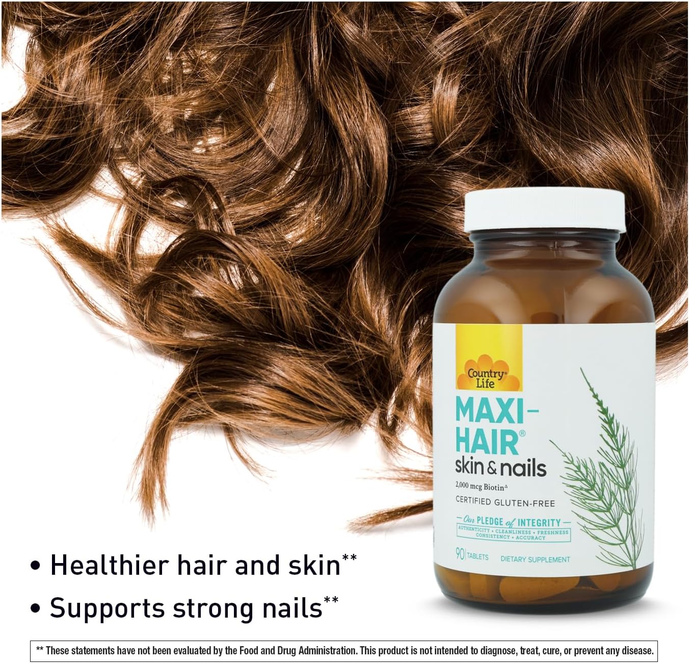 Country Life Maxi-Hair-Skin & Nails, 2000 mcg Biotin, 90 Tablets - görsel 3