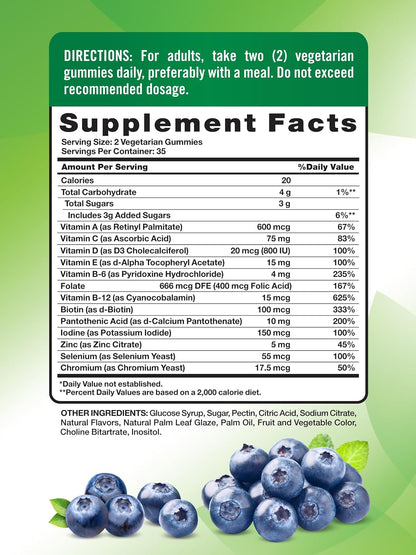 Nature's Truth Multivitamin for Men Gummies – 70 Gummies – Blueberry Flavour – with B12, D3 & Zinc – Vegetarian, Non-GMO & Gluten-free