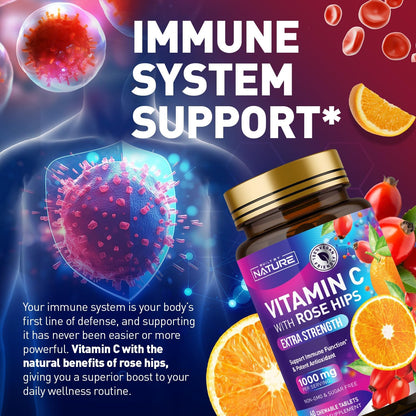 Built by Nature Chewable Vitamin C with Rose Hips – 1000mg Immune Support – Orange Flavour – 60 Tablets