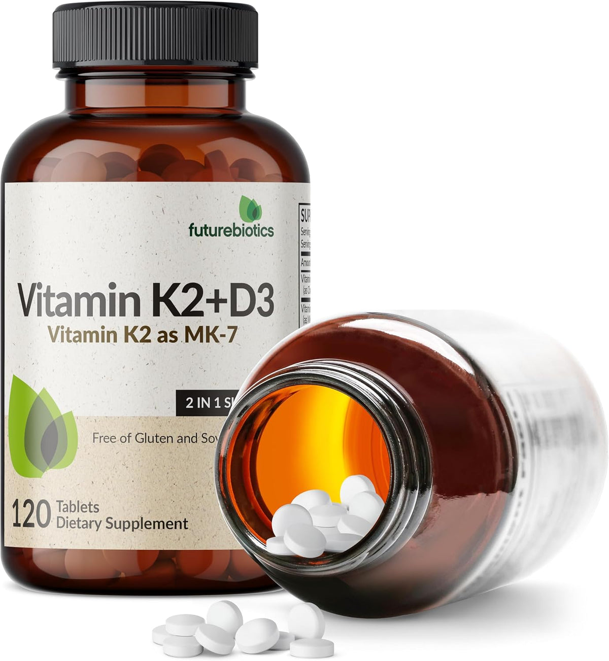 Futurebiotics Vitamin K2 with D3, 2 in 1 Support, 5000 IU Vitamin D3 & 90 mcg Vitamin K2 MK-7 Non-GMO, 120 Tablets - görsel 5