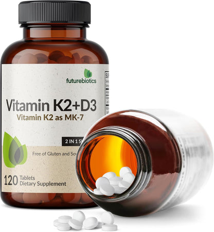Futurebiotics Vitamin K2 with D3, 2 in 1 Support, 5000 IU Vitamin D3 & 90 mcg Vitamin K2 MK-7 Non-GMO, 120 Tablets