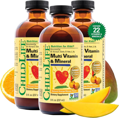 ChildLife Essentials Kids Multivitamin & Mineral - Liquid Multivitamin for Toddlers & Kids, Natural Orange & Mango Flavour, 240 ml (Pack of 3)
