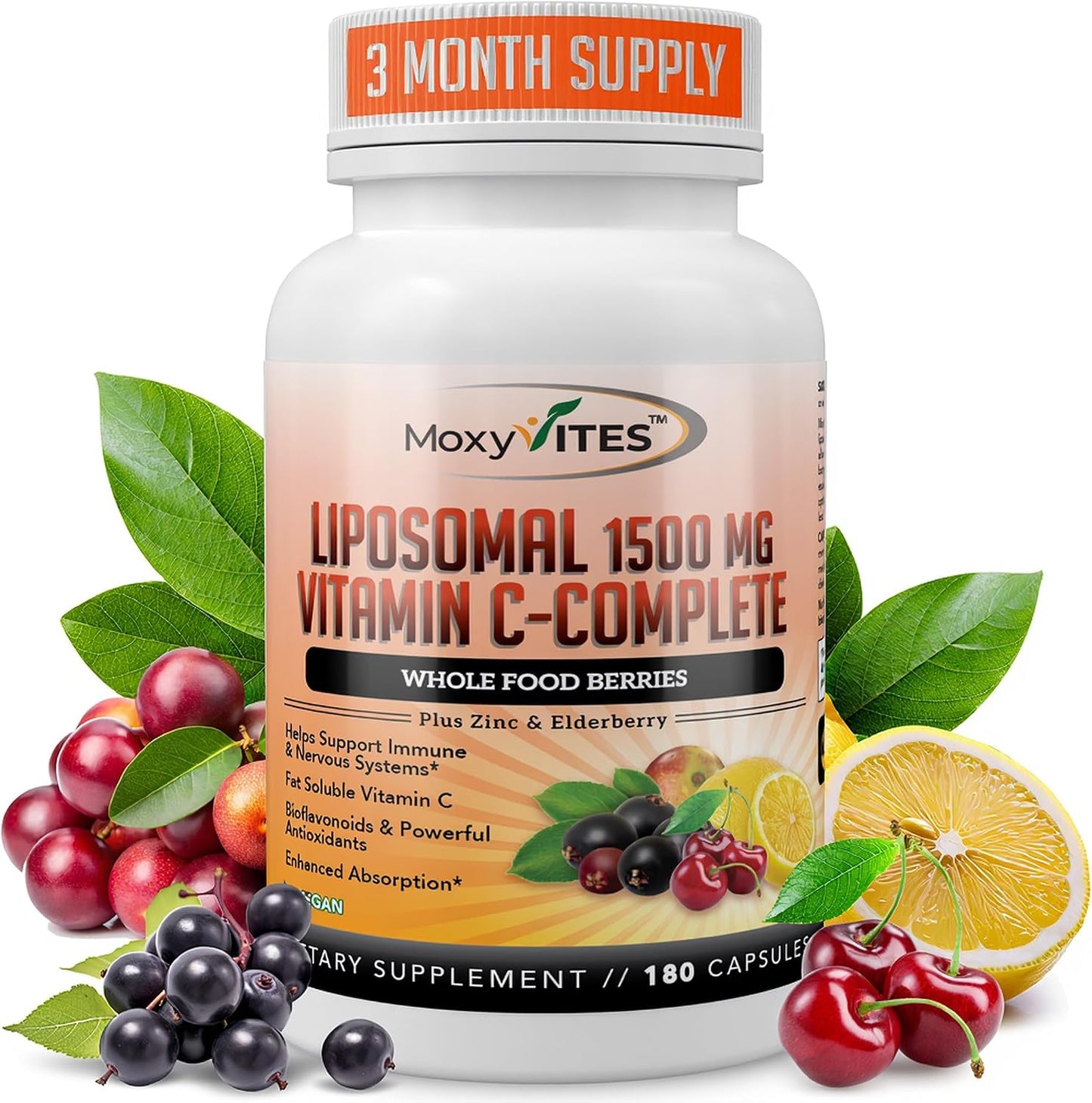 Liposomal Vitamin C with Zinc Capsules - Immune Support, 1500mg per Serving, 180 Veggie Caps (3-Month Supply) - görsel 1