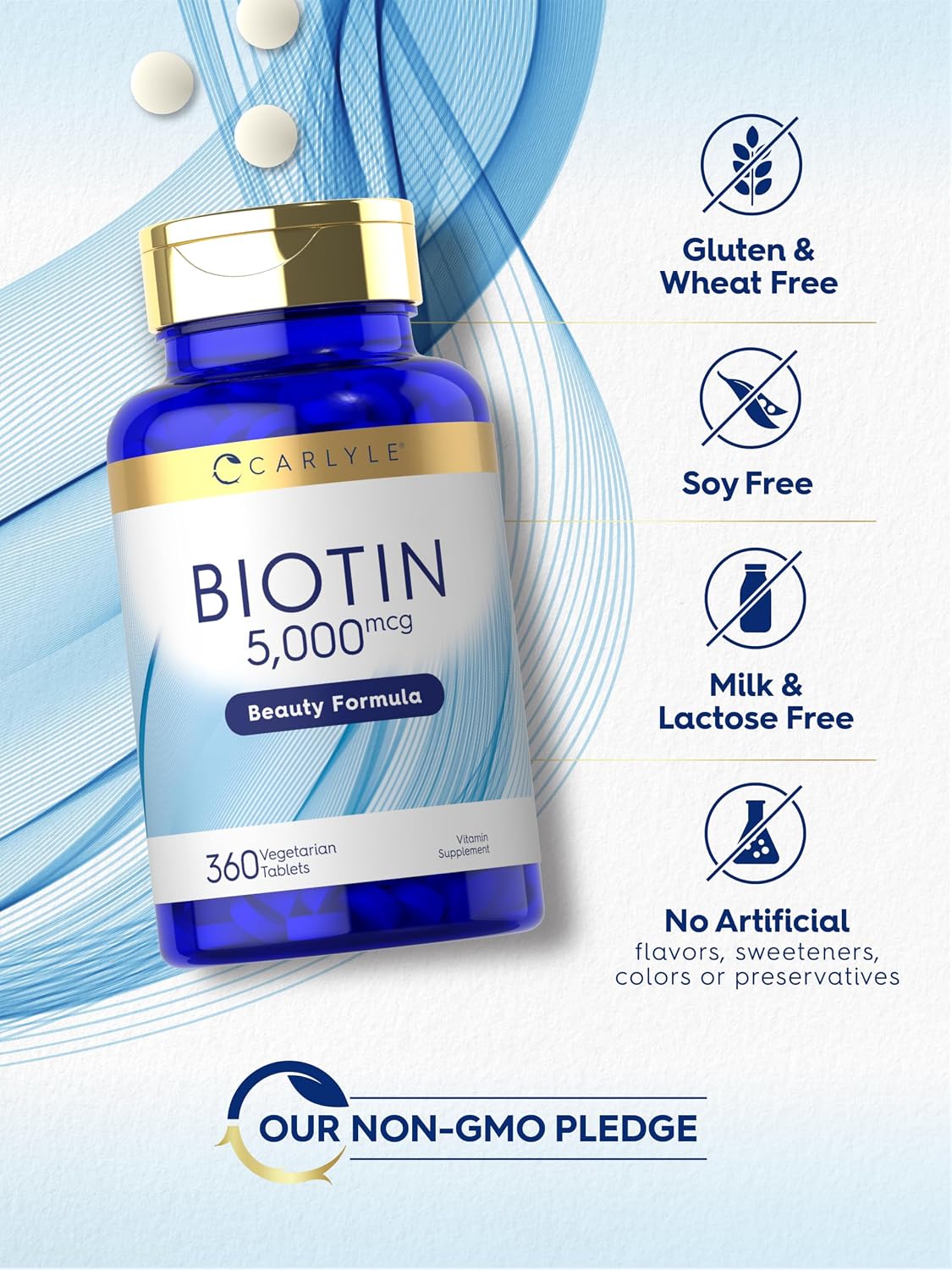Carlyle Biotin 5000mcg - 360 Vegetarian Tablets - Hair, Skin & Nails Formula - görsel 4