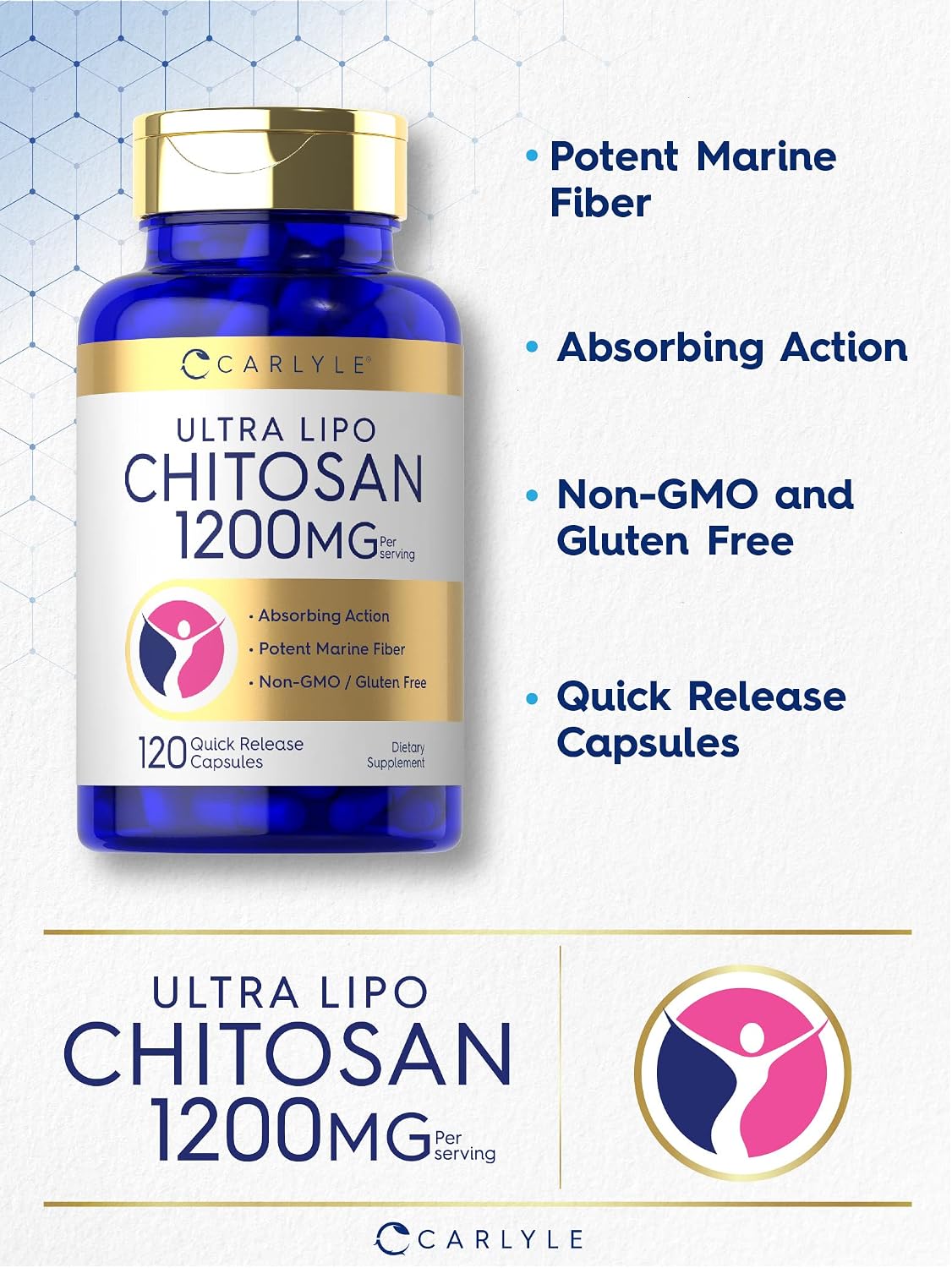 Carlyle Chitosan Supplement 1200mg | 120 Quick Release Capsules | Non-GMO, Gluten-free - görsel 3