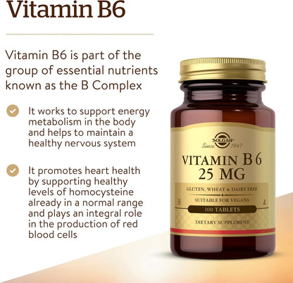 Solgar Vitamin B6 25 mg, 100 Tablets
