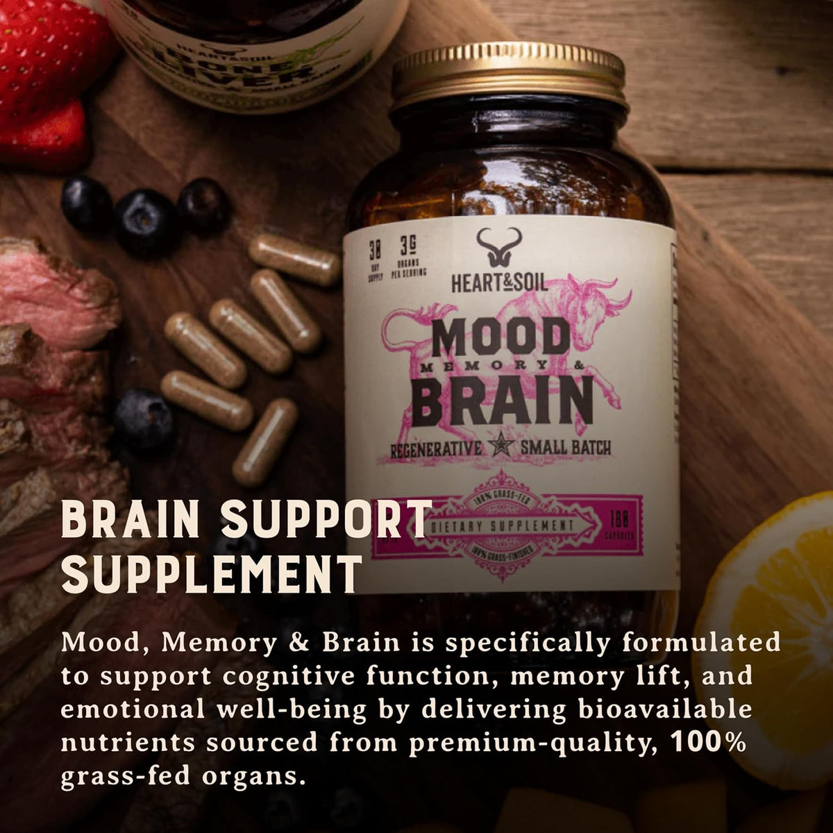 Heart & Soil Grass Fed Beef Brain Supplement – 3000mg, 180 Capsules - görsel 6