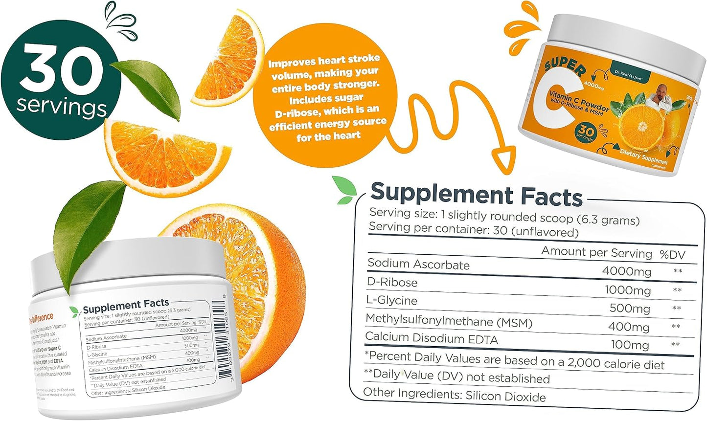 Dr. Keith's Own Super C - High Strength 4000mg Buffered Vitamin C Powder with D-Ribose, Glycine, MSM - görsel 5