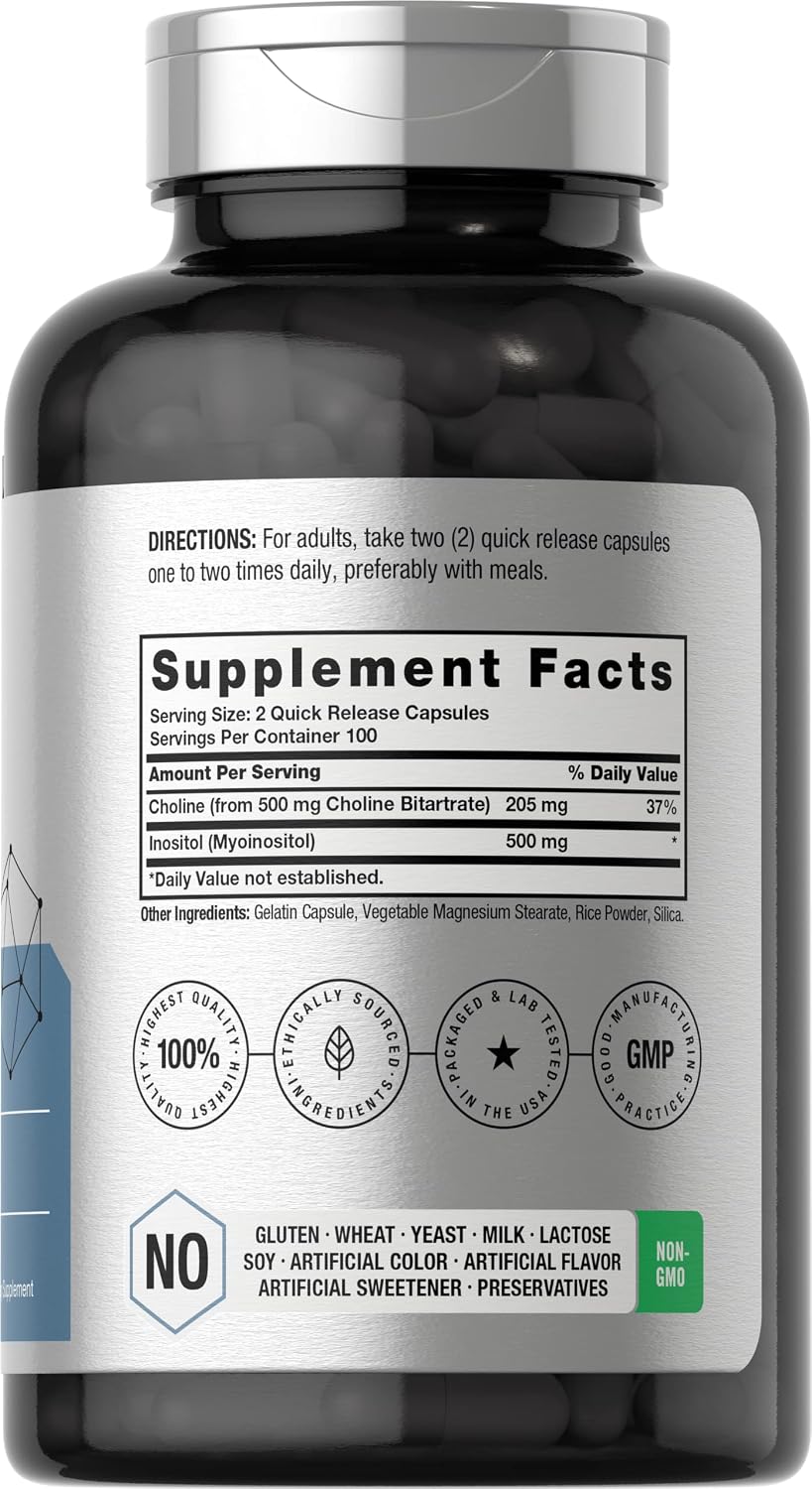 Horbaach Choline Inositol 1000mg Food Supplement | 200 Capsules | Non-GMO, Gluten-free - görsel 2