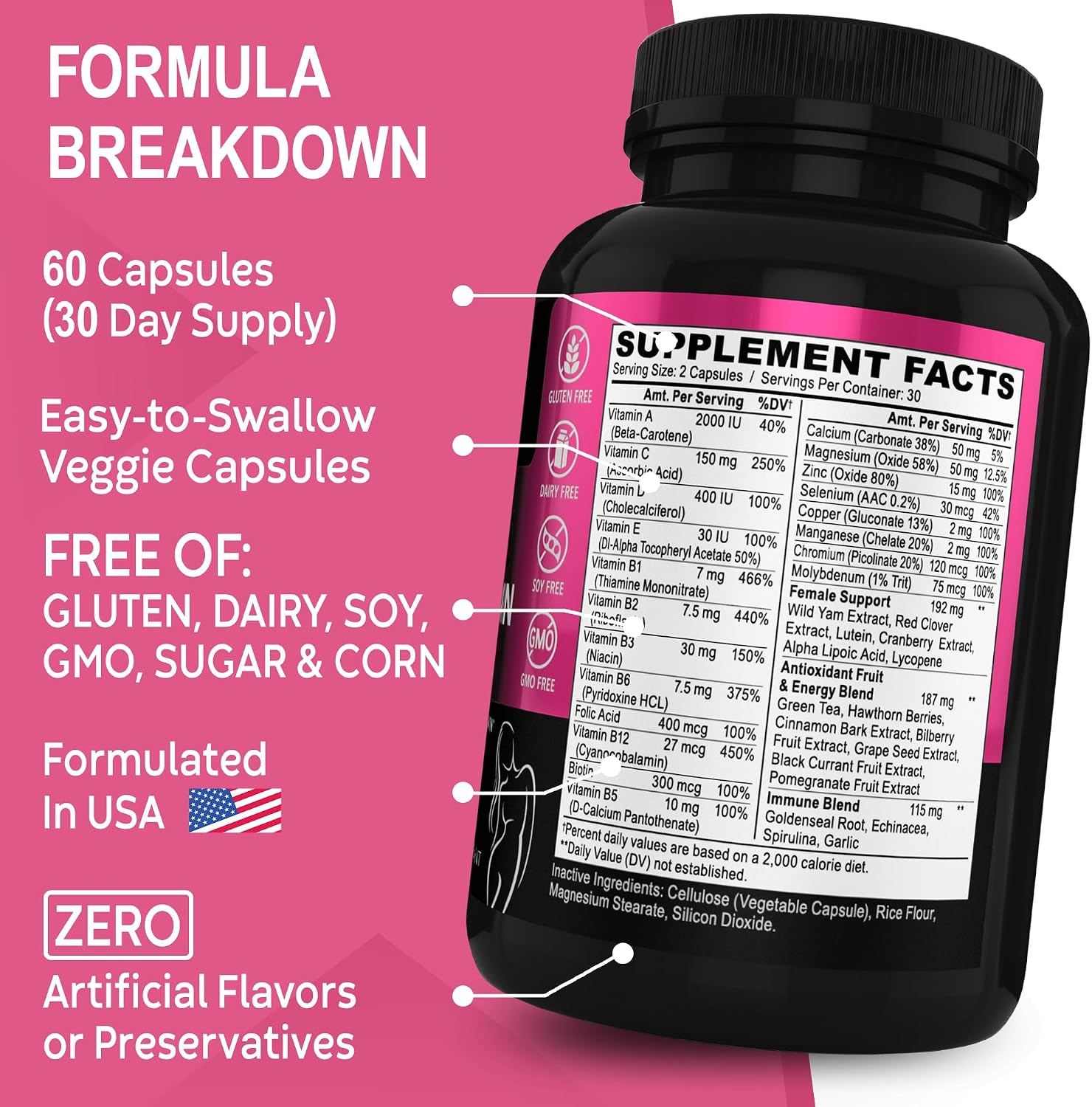 DR. BO Women's Multivitamin - Natural Daily Multivitamin with Magnesium & Zinc - Iron & Soya Free - görsel 6