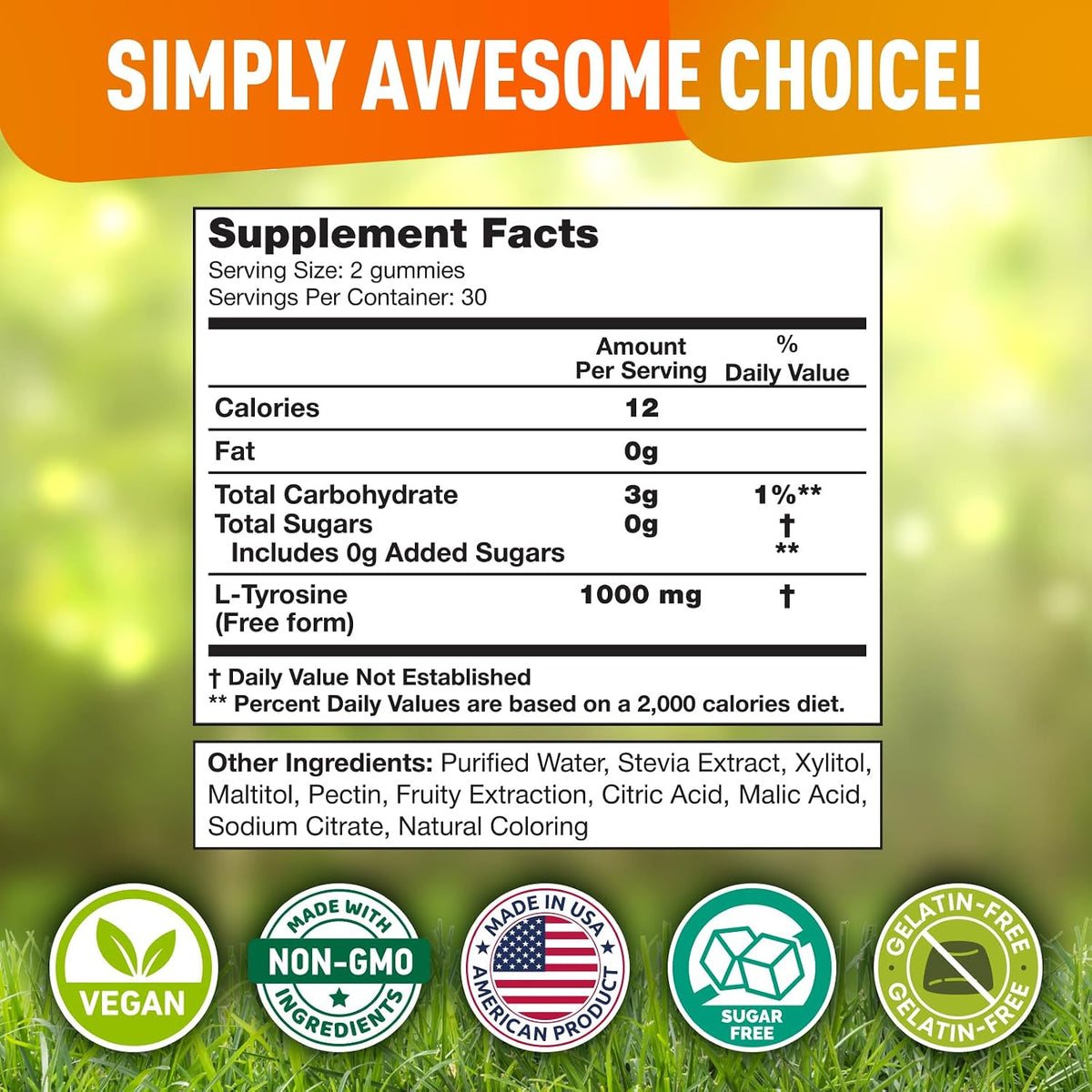 BioVit L-Tyrosine Gummies - 1000mg per Serving, 60 Vegan Gummies - görsel 3