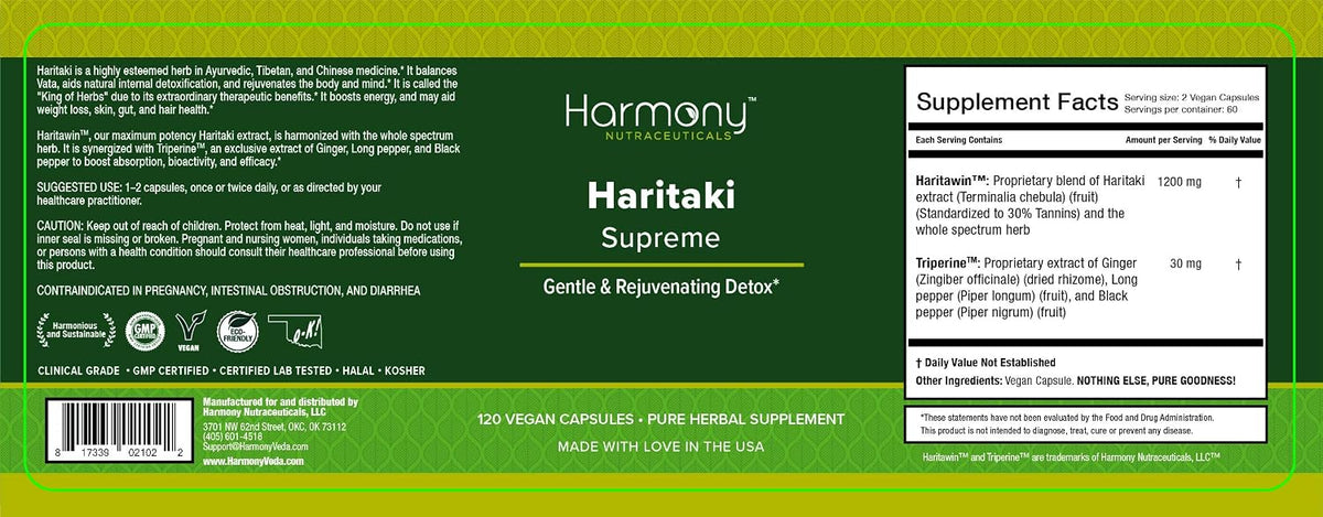 Haritaki Supreme – Maximum Potency Haritaki Extract with Enhanced Absorption, 120 Vegan Capsules - görsel 2