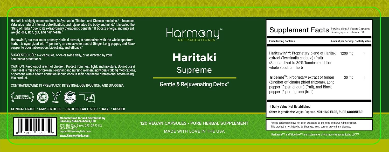 Haritaki Supreme – Maximum Potency Haritaki Extract with Enhanced Absorption, 120 Vegan Capsules - görsel 2