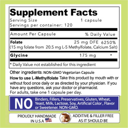 L-Methylfolate 15mg – Active 5-MTHF Methylated Folate Supplement for Brain Health, Focus and Mood Support