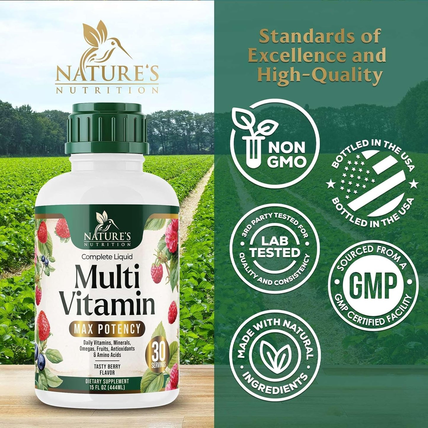Liquid Multivitamin - Sugar Free Daily Multi Vitamin for Women, Men & Kids, Vitamins A, C, D, B12, Biotin & Zinc - Supports Normal Hair & Skin, Vegan, Non-GMO, Berry Flavour, 450 ml - görsel 4