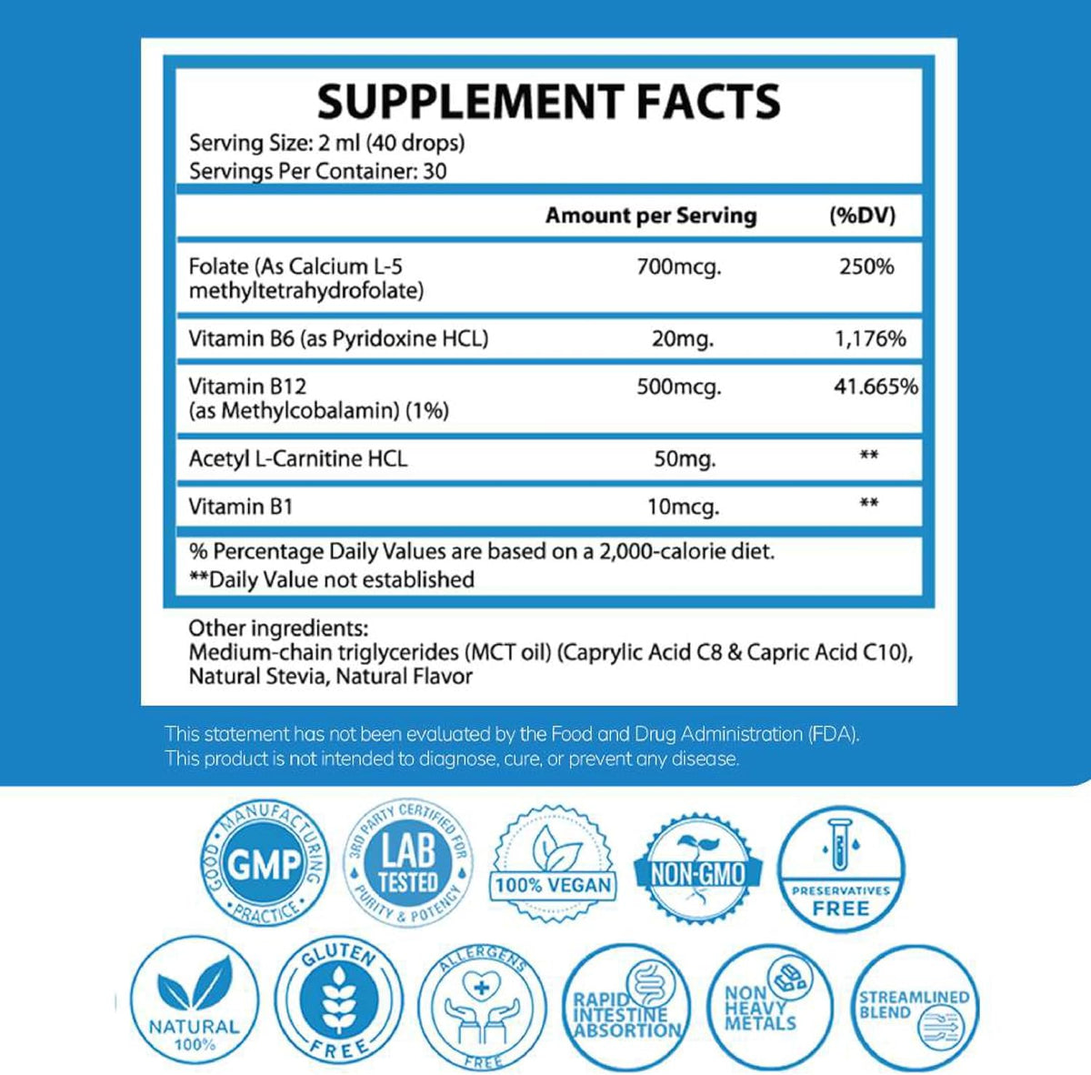 1Q Focus Liquid Brain Supplement for Kids | L-Methylfolate, Acetyl L-Carnitine, B1 B6 B12 Drops | Sugar-Free Vegan | 60 ml - görsel 6