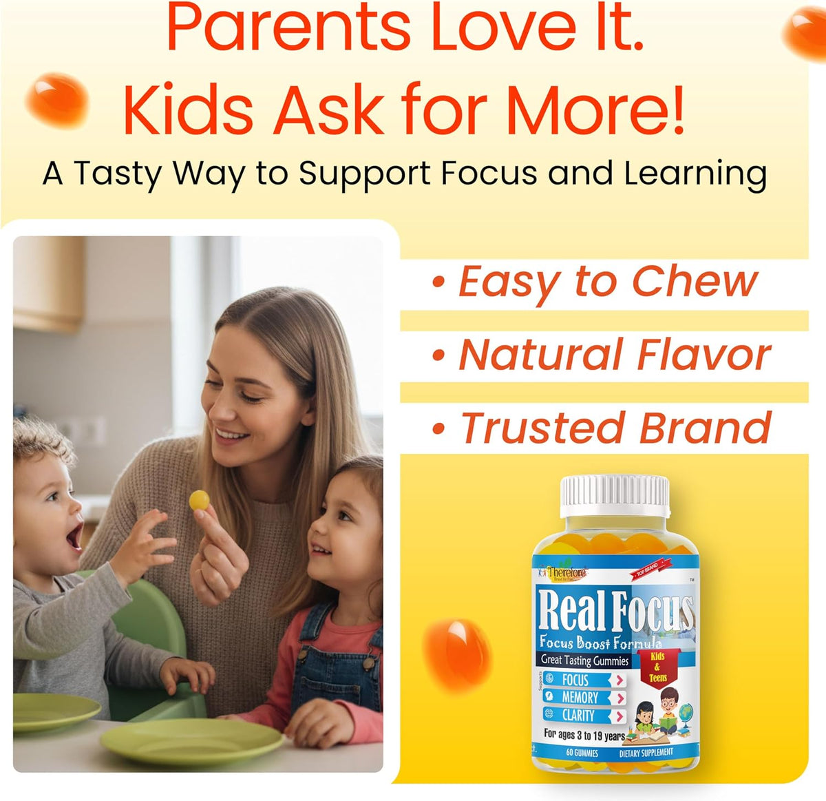 Real Focus Omega 3 for Kids – DHA Gummies for Attention, Memory & Concentration, Orange Flavour, Non-GMO (60 Count) - görsel 6