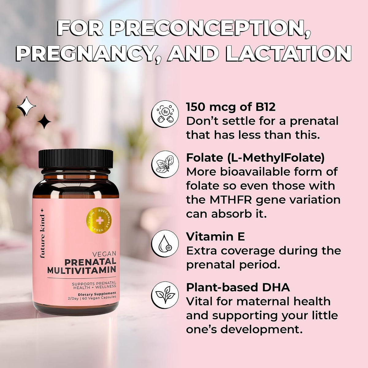 Future Kind Prenatal Vitamin - Pregnancy, Lactation, and Wellness Support with DHA & L-Methylfolate (60 Capsules) - görsel 4
