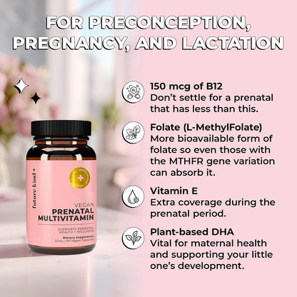 Future Kind Prenatal Vitamin - Pregnancy, Lactation, and Wellness Support with DHA & L-Methylfolate (60 Capsules)