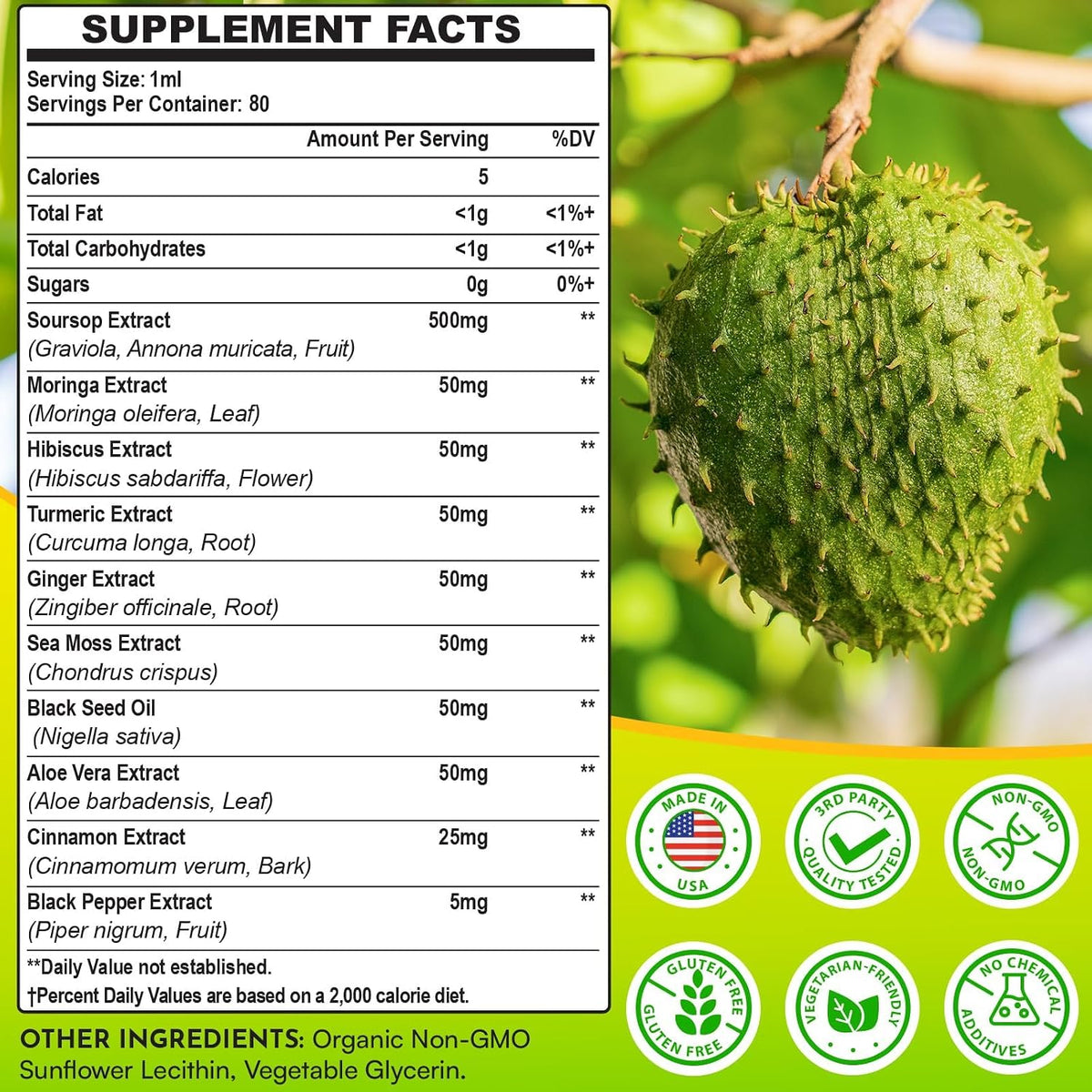 Soursop Bitters Liquid 880mg, Soursop Multivitamin Drops with Leaf Extract & Sea Moss, 166ml - görsel 6