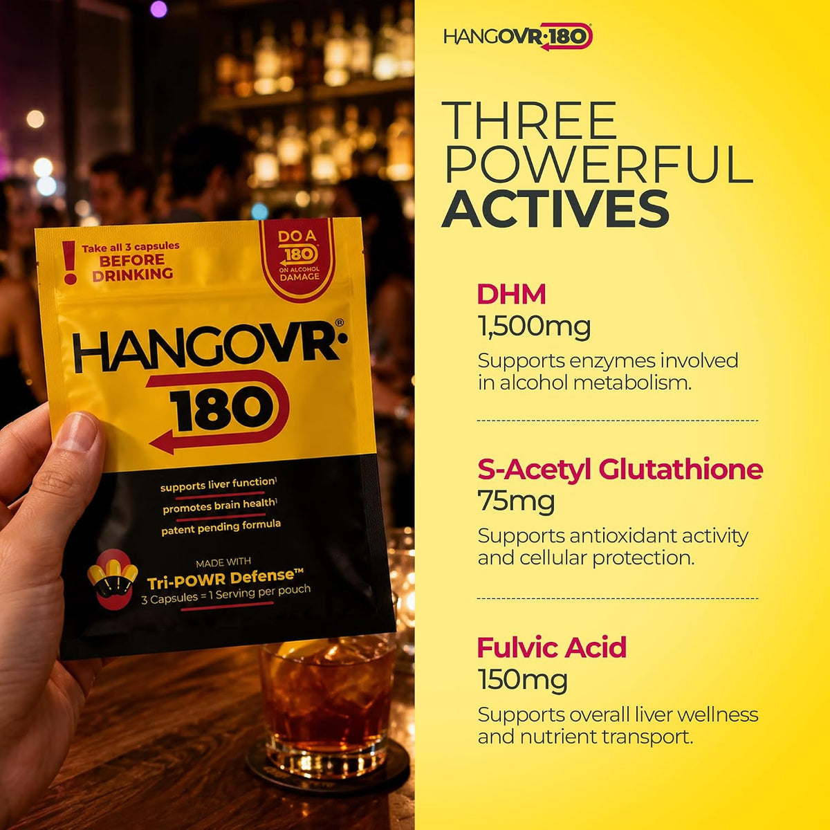 Hangovr180 Tri-Power Before Drinking Defence Supplement – 4 Pack - görsel 4