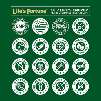 Life's Energy Advanced Daily Multivitamin with Super Greens – Iron Free, Vegetarian, 60 Tablets